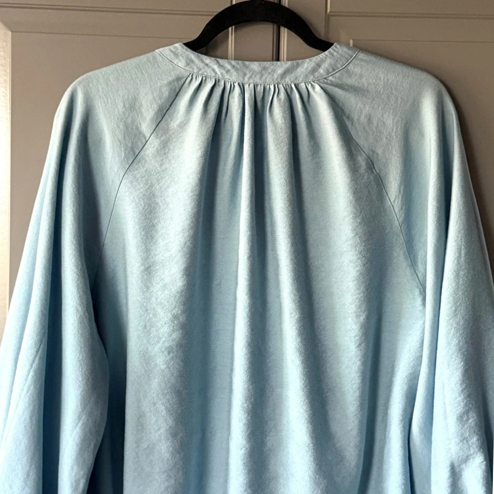 Pomander Place Jett Carolina Blue Blouson Sleeve Poet Shirt, XXL - Picture 9 of 11